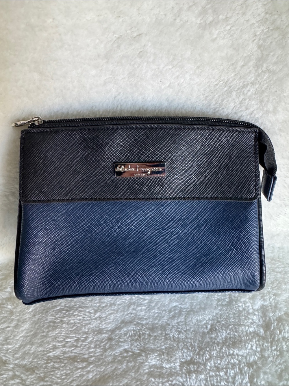Salvatore Ferragamo Black and Navy Two-Tone Toiletry Pouch
